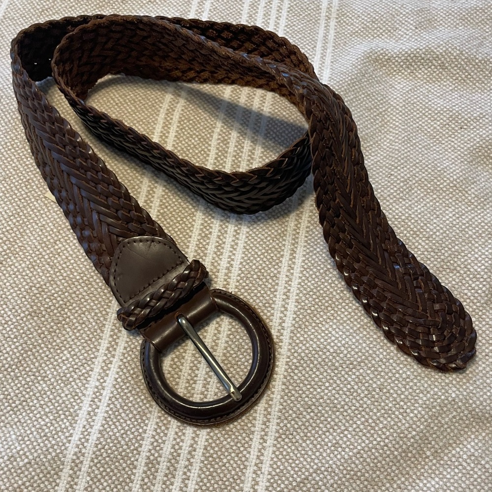 Abercrombie & Fitch Braided Woven Leather Belt Brown Boho Wide Waist Small
